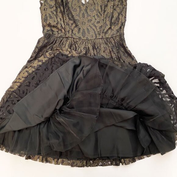 NWT Anthro Gold/Black Shimmering Lace Cocktail Dress By Frock Tracy Reese Size 6 - Picture 9 of 15